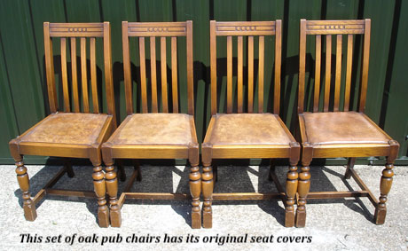Set of four oak upholstered pub chairs 002